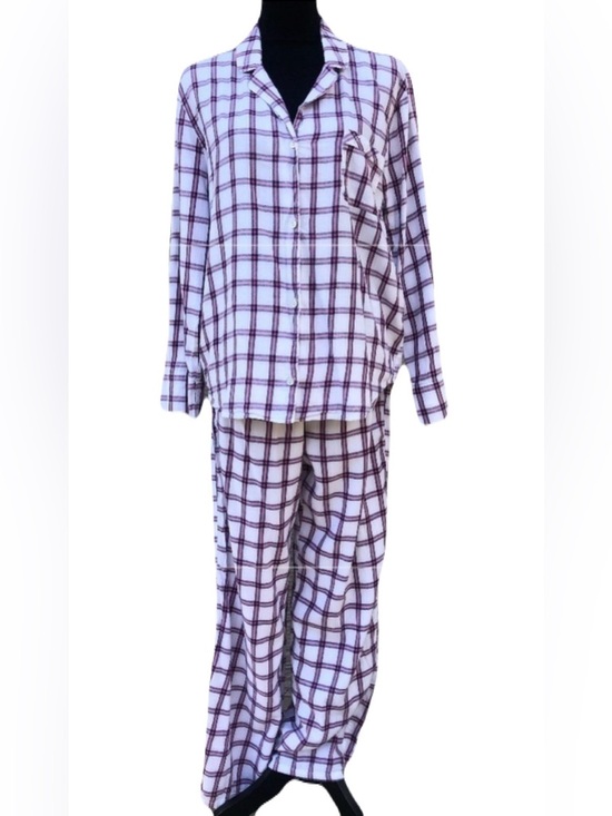 Victoria's Secret Other - Victoria’s Secret Long Sleeve Pink Plaid Button Up Drawstring Pajama Set Size L